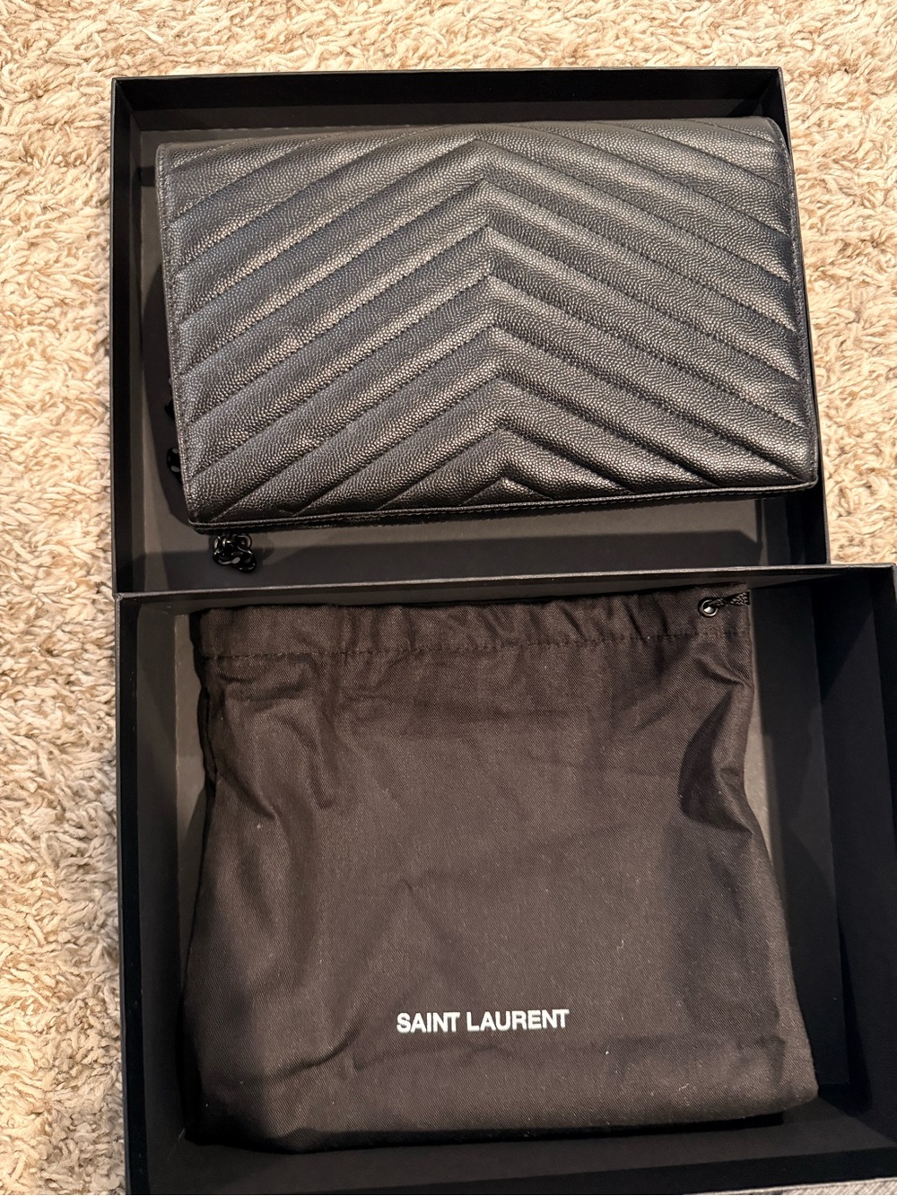Saint Laurent Black Chevron Quilted Leather Envelope Wallet - Picture 4 of 6
